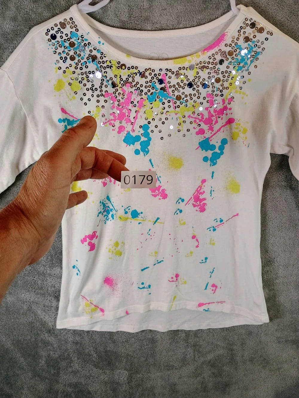 Girls Justice White Long Sleeve Tee with Neon Paint Splatters Size 10